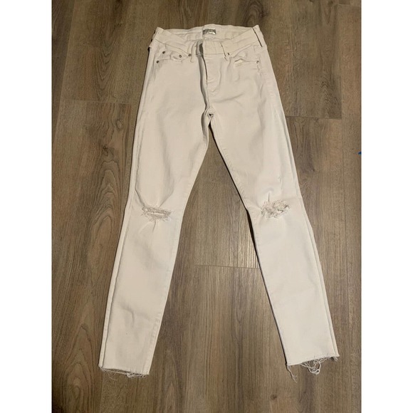 Little Miss Ankle Mother Jeans Looker Women's Size 26 White Cotton Distressed